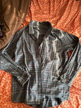 Blue Grey Plaid Button-Up Shirt